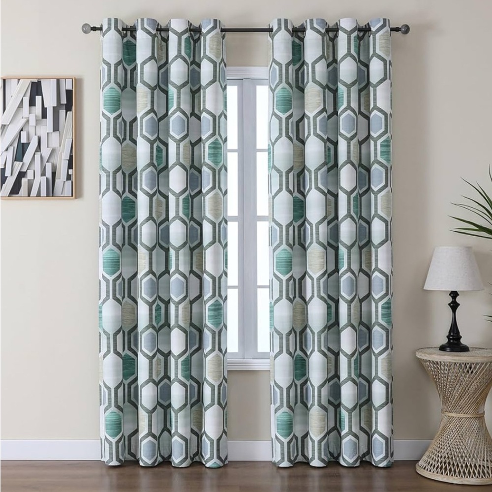 Blackout Curtain Thermal Insulated Geometric Patterned 52x96 inch (2 panels)
